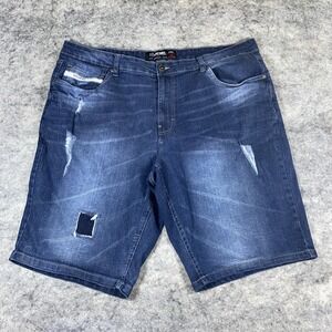 Ecko Unltd. Shorts Men's 40 Blue Denim Relaxed Fit Large Logo‎ Destroyed Faded
